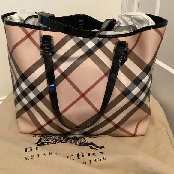 💯 Authentic Burberry LARGE Nova Check Tote Handbag Shoulder Bag - Picture 5 of 16